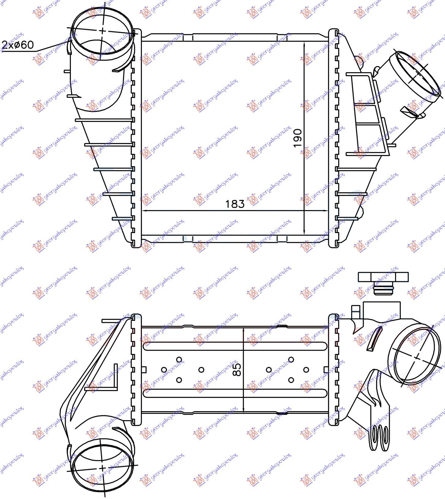 HLADNJAK INTERKULERA 1.8T BENZIN - 1.9 TDI -02 (183x190x85) VW NEW BEETLE 1998-2011 (9C1/1C1/1Y7)