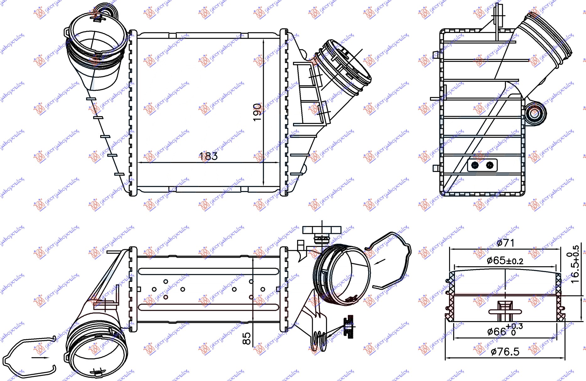 HLADNJAK INTERKULERA 1.9 TDI 02- (183x190x85) VW NEW BEETLE 1998-2011 (9C1/1C1/1Y7)