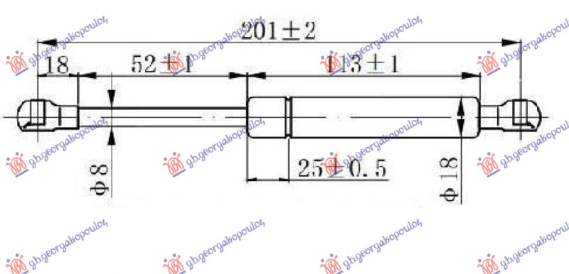 AMORTIZER GEPEK VRATA (CABRIO) (201L-250N) VW NEW BEETLE 1998-2011 (9C1/1C1/1Y7)