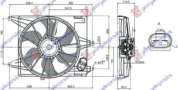 VENTILATOR KOMPLET (1.4/1.6) (38cm) DACIA SANDERO I 2008-2012 (BS)