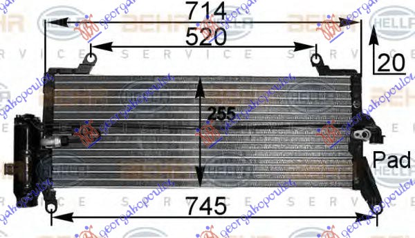 HLADNJAK KLIME 1.1i/1.2i 8V/1.4i 16V (714x255) LANCIA Y 1996-2003 (840)