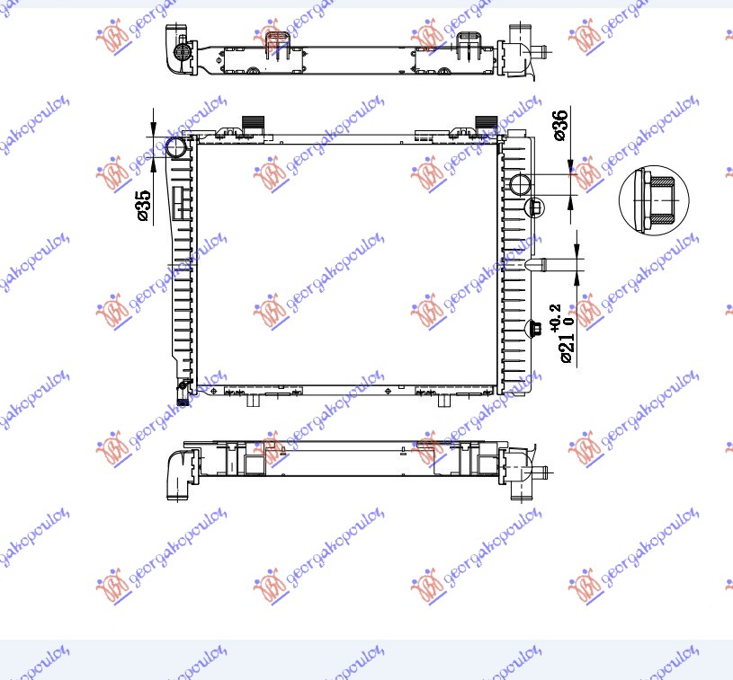 HLADNJAK MOTORA 2.0/2.3 KOMPRESSOR (MAN/AUTO) (+/-AC) (52x42) -00 MERCEDES CLK 1997-2002 (W208)