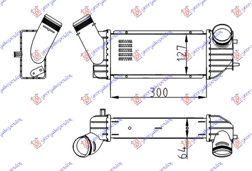 HLADNJAK INTERKULERA 2.0 HDi DIZEL (300x125x64) CITROEN XSARA 2000-2004 (N1/N0/N2)
