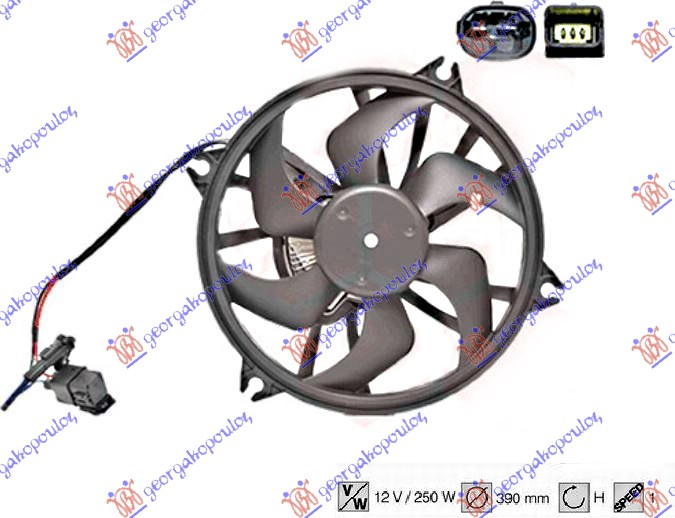 VENTILATOR KOMPLET (BENZIN/DIZEL) (390mm) (2+3 PIN) PEUGEOT 407 2004-2010 (6D/6C)