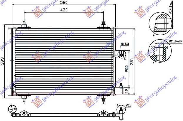 HLADNJAK KLIME BENZIN/DIZEL (520x360) 99- PEUGEOT 406 COUPE 1996-2005 (8C/8E/8F)