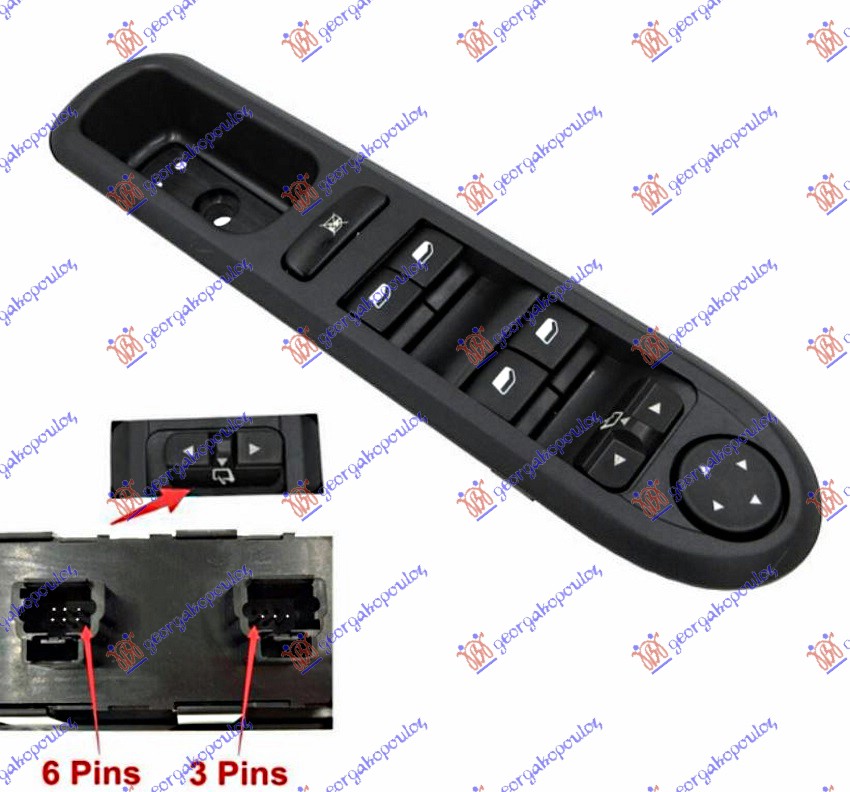 PREKIDAC U PREDNJIM VRATIMA (4 TASTERA) (9 PIN) PEUGEOT 407 2004-2010 (6D/6C)