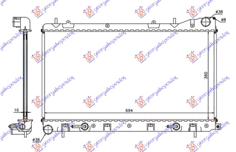 HLADNJAK MOTORA 2.0 S TURBO (AUTO) (360x694x16) SUBARU FORESTER 2002-2008 (SG/SH)