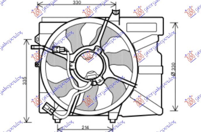 VENTILATOR KOMPLET (BENZIN) (+/-AC) (DONJI NOSACI 215mm) HYUNDAI GETZ 2002-2005 (TB)