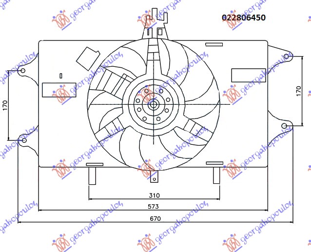 VENTILATOR KOMPLET (1.2 BENZIN) (-AC) FIAT DOBLO 2001-2005 (119/223)