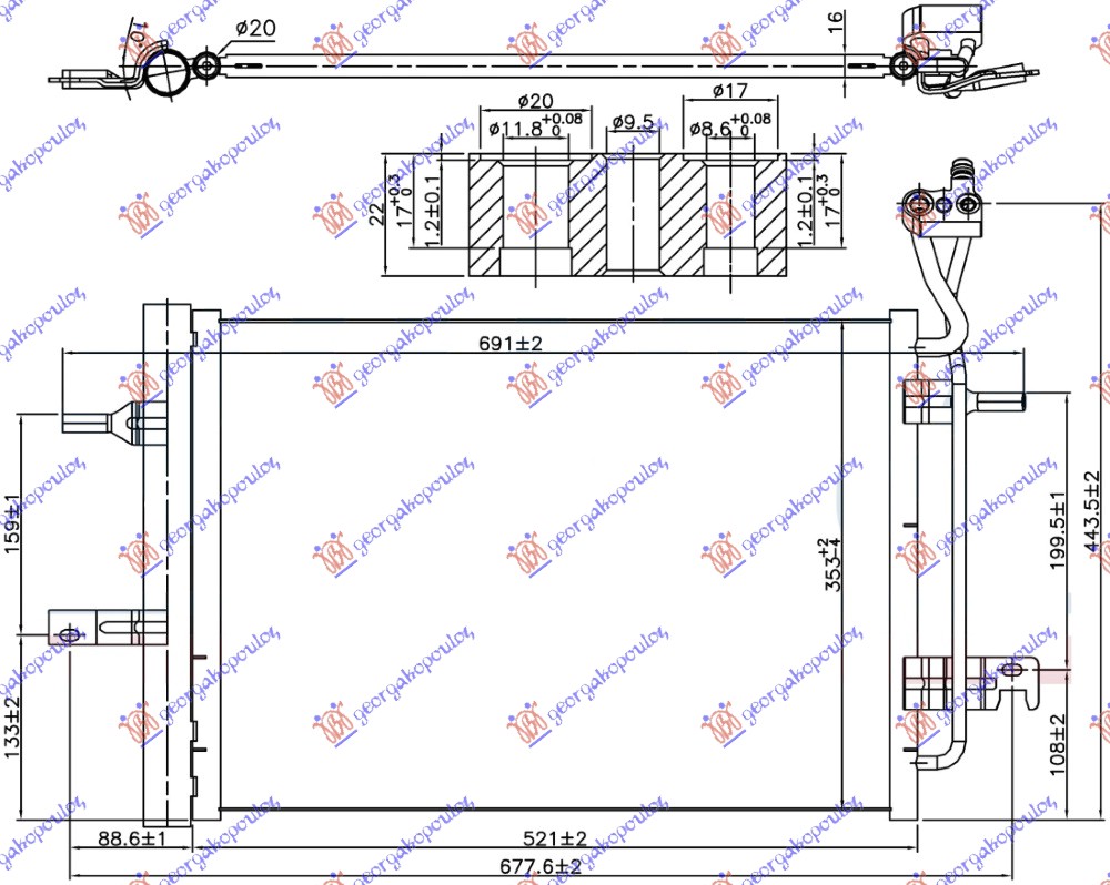 HLADNJAK KLIME 1.4/1.6/1.8 BENZIN (484x353x16) 09- OPEL MERIVA 2003-2010 (X03)