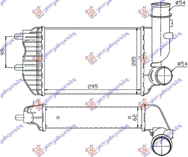 HLADNJAK INTERKULERA TURBO DIZEL (295x202x60) PEUGEOT BOXER I 1994-2002 (230L/230P)
