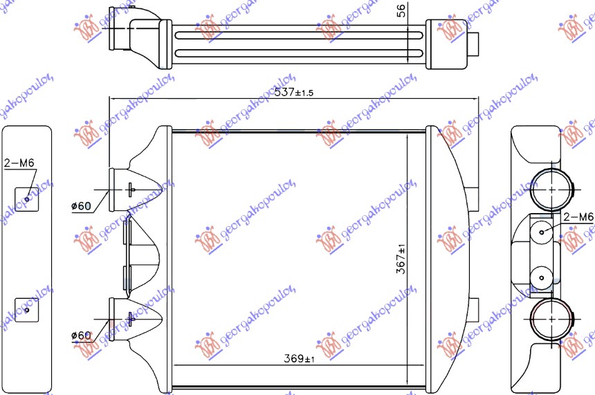 HLADNJAK INTERKULERA 1.8 TURBO BENZIN - 1.9 TDi DIZEL (370x365x56) SEAT IBIZA 2002-2008 (6L1)