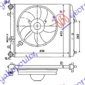 HLADNJAK MOTORA ZA SVE MODELE (-AC) (43x41) SA VENTILATOROM VW FOX 2005-2011 (5Z1/5Z3/5Z4/5Z5)
