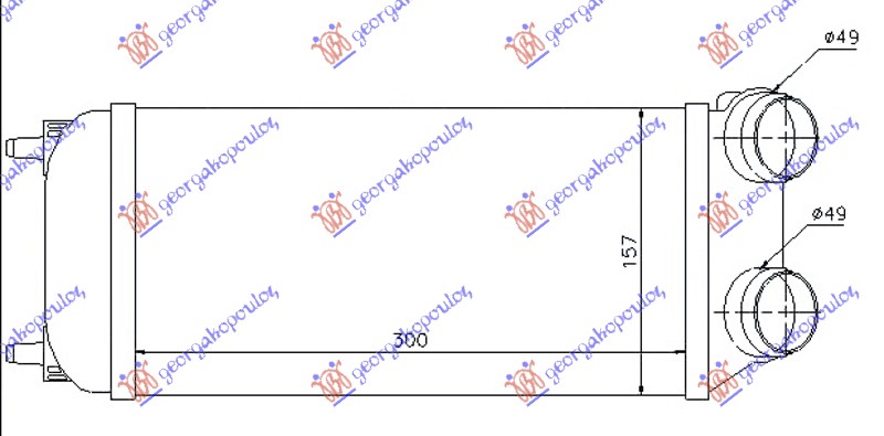 HLADNJAK INTERKULERA 1.6-2.0 HDi DIZEL (300x155x80) PEUGEOT 206 1998-2009 (2A/2C/2D/2E/2K)