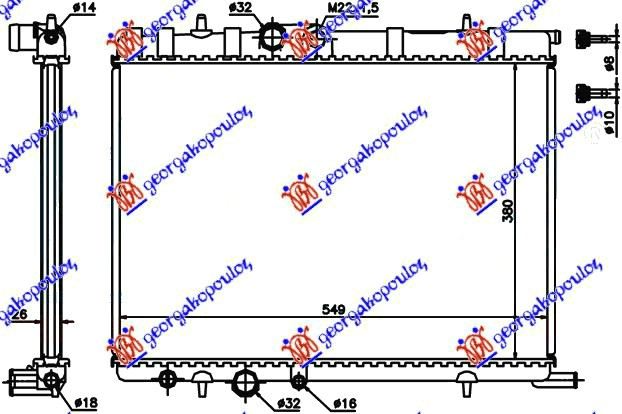 HLADNJAK MOTORA 1.4/1.6/2.0 (+/-AC) (38x56x2.7) -02 (VALEO) PEUGEOT 206 1998-2009 (2A/2C/2D/2E/2K)