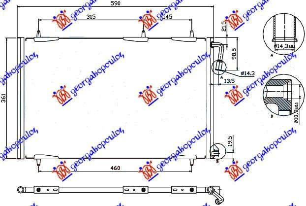 HLADNJAK KLIME (555x365x16) 2002- PEUGEOT 206 1998-2009 (2A/2C/2D/2E/2K)