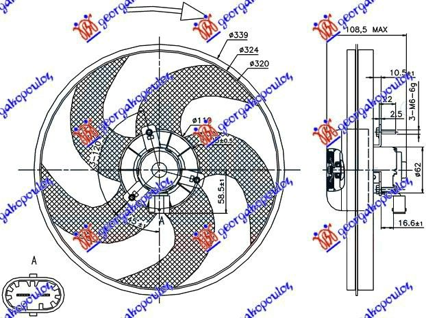 VENTILATOR KOMPLET (BENZIN/DIZEL) (-AC) PEUGEOT 206 1998-2009 (2A/2C/2D/2E/2K)