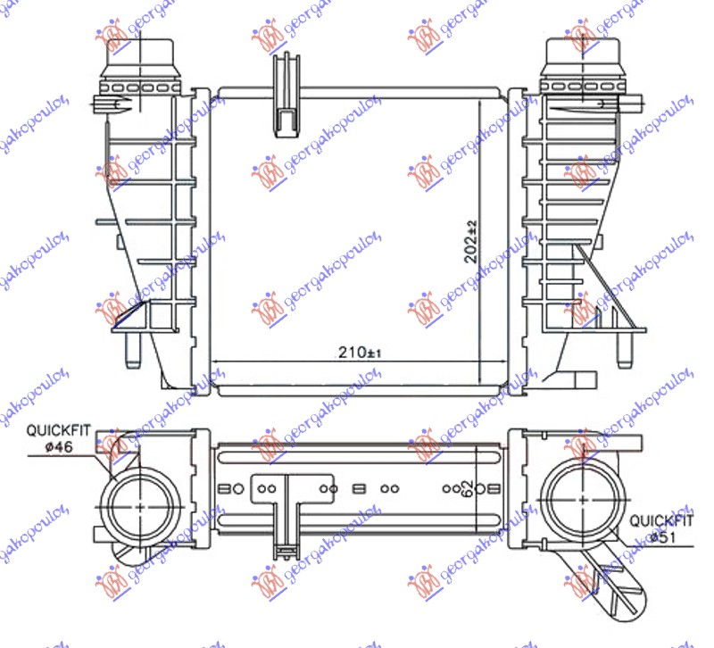 HLADNJAK INTERKULERA 1.5 dCi DIZEL (210x202x62) RENAULT MODUS 2008-2013 (F/JP0)