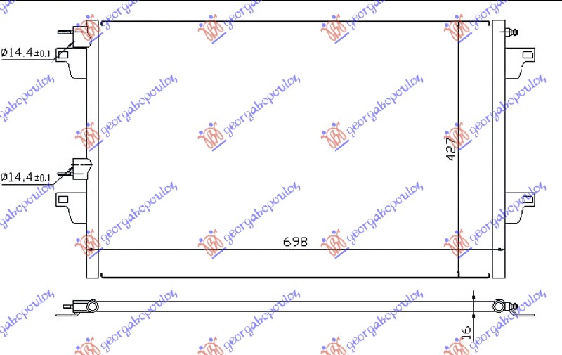 HLADNJAK KLIME BENZIN/DIZEL (660x430x16) (-2004) CEV 14.5/14.5mm RENAULT ESPACE 2003-2012 (JKO/JK1)