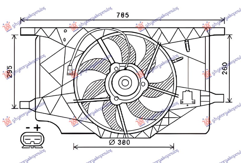 VENTILATOR KOMPLET 1.9/2.0/2.2 DIZEL - 2.0 BENZIN (380mm) (2 PIN) RENAULT ESPACE 2003-2012 (JKO/JK1)