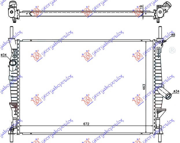 HLADNJAK MOTORA 2.2/2.4 TDCi (-AC) (67.5x45.5) FORD TRANSIT 2006-2013 (FA/FB/FZ/FC)