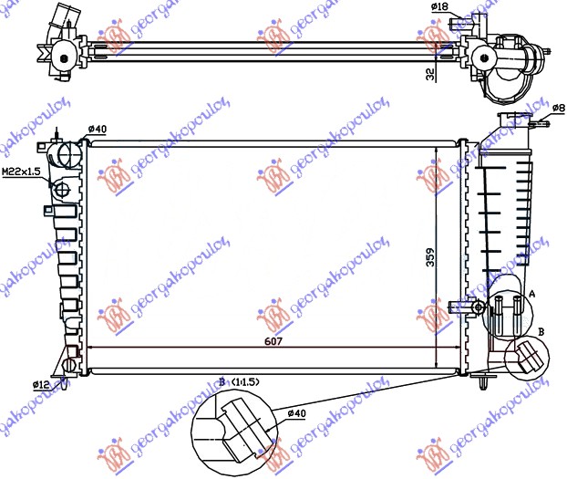HLADNJAK MOTORA 1.9 TURBO DIZEL (+/-AC) (607x359x32) PEUGEOT 306 1999-2000 (7B/N3/N5)