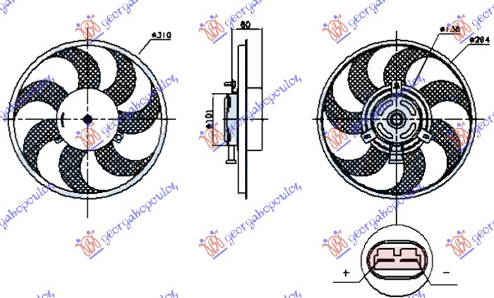 VENTILATOR (MOTOR+ELISA) (BENZIN/DIZEL) (300mm) (KONEKTOR NA MOTORU) MERCEDES VITO & VIANO 2010-2015 (W639)