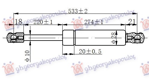 AMORTIZER GEPEK VRATA (533L-750N) RENAULT MODUS 2008-2013 (F/JP0)