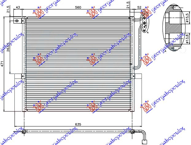 HLADNJAK KLIME 2.0/2.5/3.0 BENZIN (525x472) BMW X3 2004-2007 (E83)