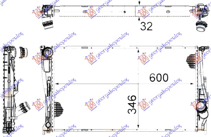 HLADNJAK MOTORA 3.0 (135i) BENZIN (MAN) - 2.0 (116D/118D/120D/123D) DIZEL (MANUAL/AUTOMATIC) (600x340x32) 1 TUBE (MAHLE BEHR) BMW SERIES 3 SDN/S.W. 2008-2012 (E90/E91)