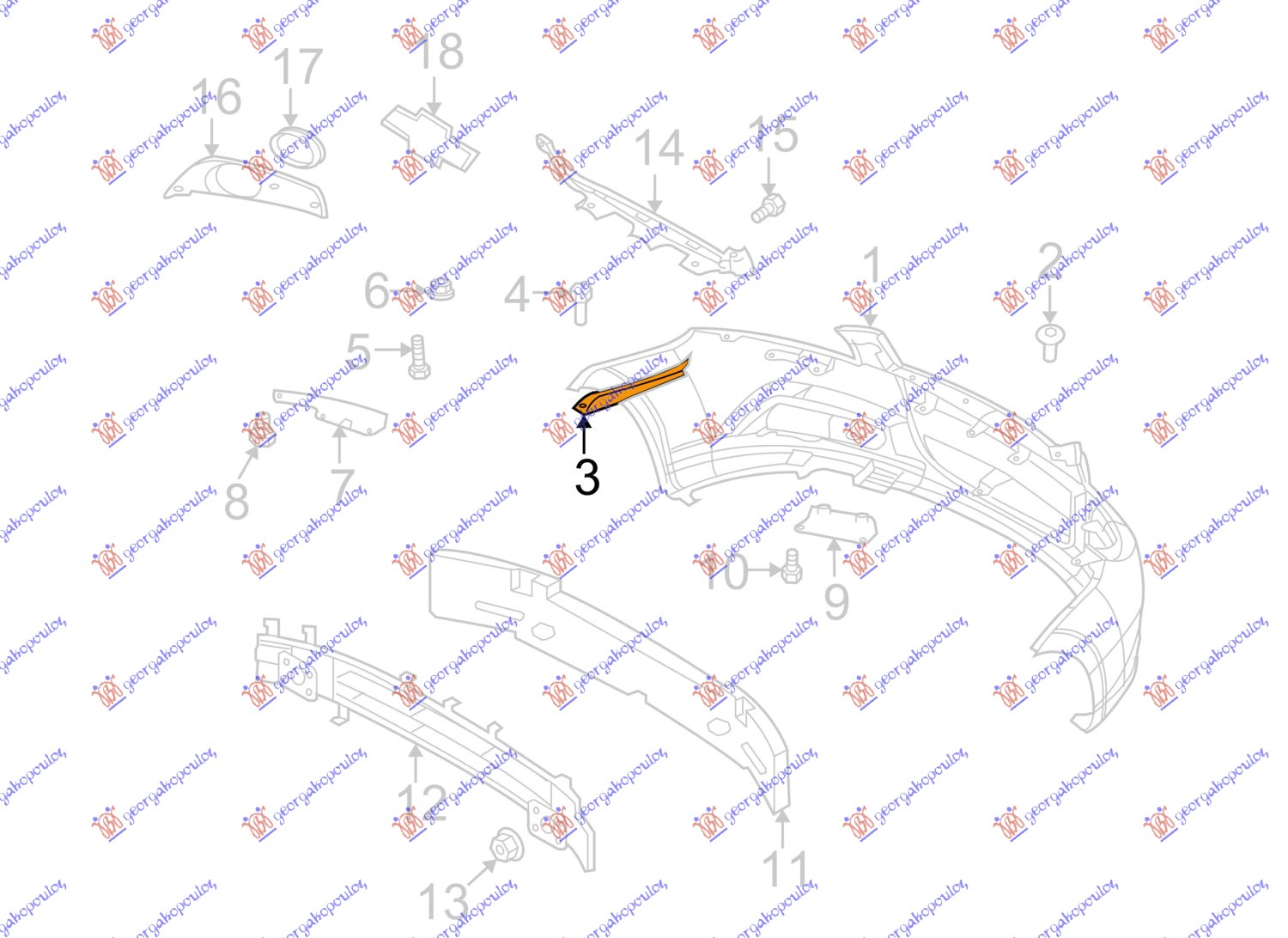 NOSAC PREDNJEG BRANIKA GORNJI BOCNI CHEVROLET AVEO H/B-L/B 2008-2012