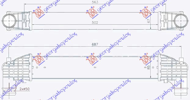 HLADNJAK INTERKULERA 1.9 TDi (500x70x88) -00 SEAT ALHAMBRA 1995-2010 (7V8/7V9)
