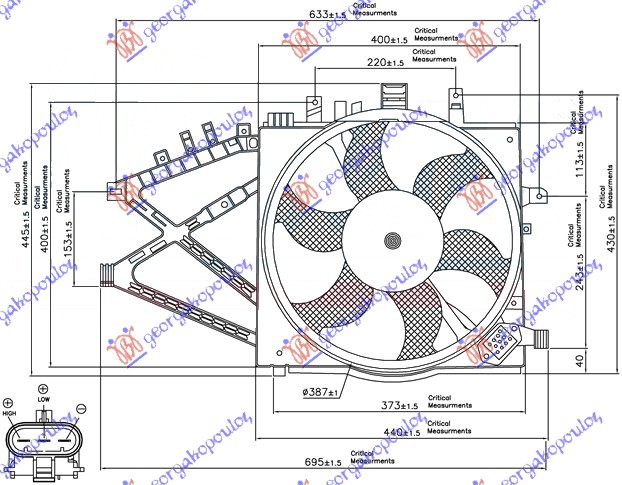 VENTILATOR HLADNJAKA KOMPLET BENZIN/DIZEL (+/-AC) OPEL CORSA C 2000-2006 (X01)