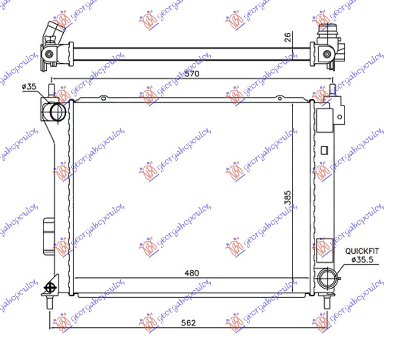 HLADNJAK MOTORA 1.4/1.6 CRDi DIZEL (MAN) (480x380x26) 10- HYUNDAI i20 I 2008-2012 (IB/GB/PB/PBT)