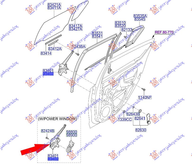 PODIZAC ZADNJEG PROZORA ELEKTRICNI (BEZ MOTORA) (ORIGINALNI) HYUNDAI i20 I 2008-2012 (IB/GB/PB/PBT)