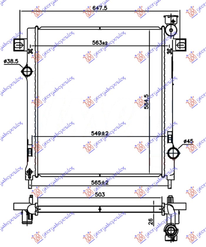 HLADNJAK MOTORA 3.7i BENZIN (MAN/AUTO) (503x585x26) JEEP CHEROKEE 2008-2014 (KK)