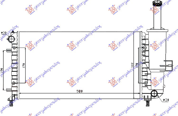HLADNJAK MOTORA 1.2i 8/16V (+/-AC) (580x317x1.8) (MAHLE BEHR) FIAT PUNTO 2003-2011 (188)
