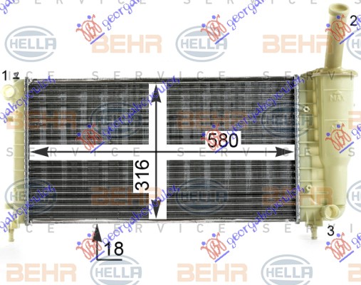 HLADNJAK MOTORA 1.2 BENZIN (+/-AC) (580x317) (MAHLE BEHR) FIAT IDEA 2004-2010 (350)