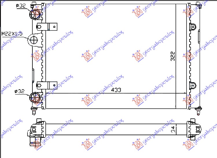 HLADNJAK MOTORA 1.0/1.3/1.4 BENZIN - 1.7/1.9 SDi (-AC) (43x32) SEAT IBIZA 1993-1995 (6K1)