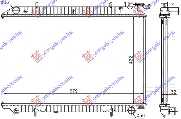 HLADNJAK MOTORA 1.6i 16V/2.0 D (42.3x68.5) POKLOPAC DESNO NISSAN SERENA 1992-2001 (C23)