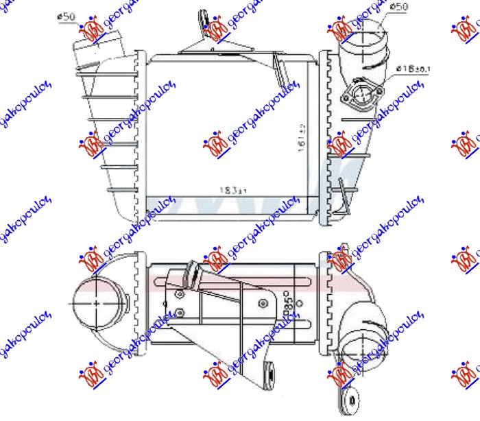 HLADNJAK INTERKULERA 1.9 Tdi DIZEL (183x161x85) (OTVOR ZA SENZOR 18mm) SKODA FABIA 1999-2007 (6Y2/6Y3/6Y5)