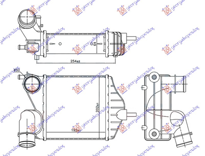 HLADNJAK INTERKULERA 1.6 MJTD-1.9 JTD (192x209x65) FIAT IDEA 2004-2010 (350)