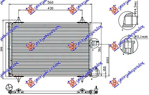 HLADNJAK KLIME BENZIN - 1.9/2.0 DIZEL (520x360x16) PEUGEOT PARTNER 2002-2008 (5/G)