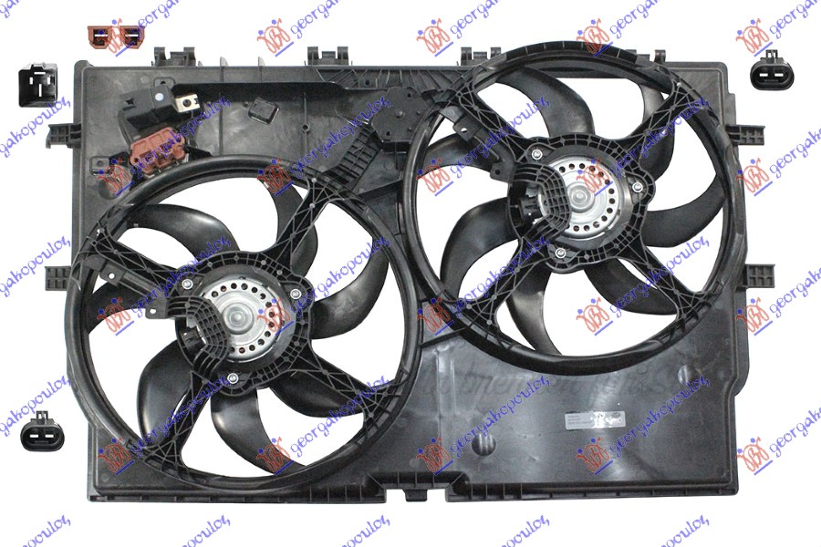 VENTILATOR (DUPLI) KOMPLET (3.0 BENZIN - 2.0/2.3-3.0 DIZEL) (-AC) (390mm+390mm) (2+2 PIN) (2 DUGULJASTA KONEKTORA) PEUGEOT BOXER III 2006-2014