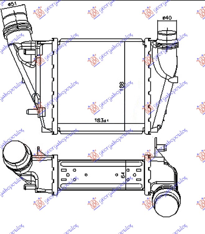 HLADNJAK INTERKULERA 1.5 DCi DIZEL (188x183x64) DUPLA BRZA SPOJNICA RENAULT TWINGO 2012-2014 (CN0)