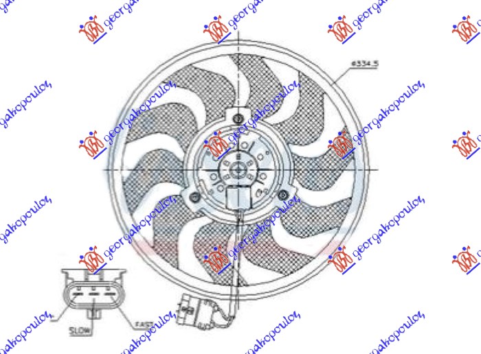 VENTILATOR (MOTOR+ELISA) (1.6/2.0 TURBO BENZIN - 1.3/1.7/1.9 CDTI DIZEL) (335mm) (3 PIN) OPEL ZAFIRA 2005-2012 (A05)