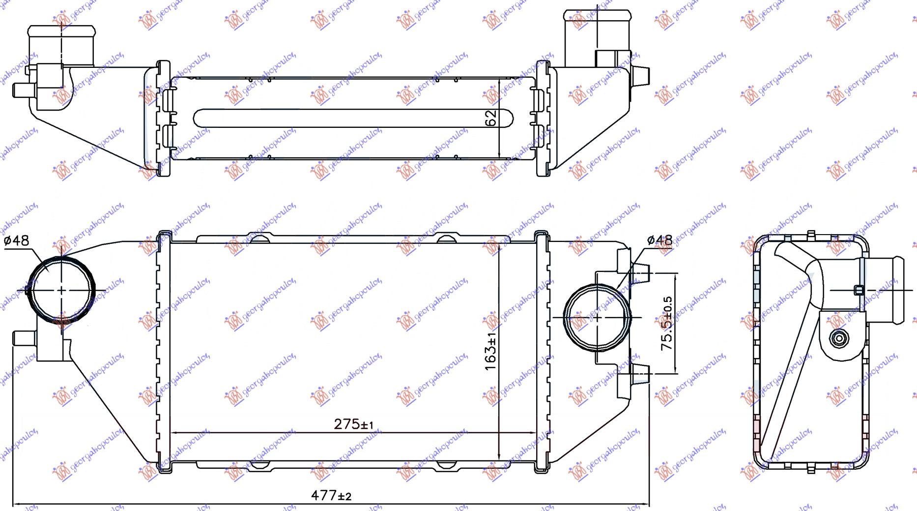 HLADNJAK INTERKULERA 2.2 CTDI (275x163x62) HONDA CR-V 2002-2007 (RD)