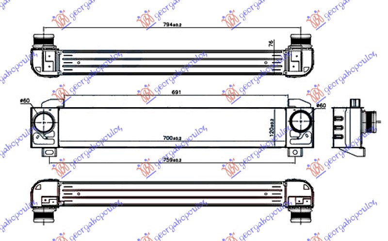 HLADNJAK INTERKULERA 1.6 THP BENZIN (700x120x76) CITROEN DS4 2011-2015 (NX)