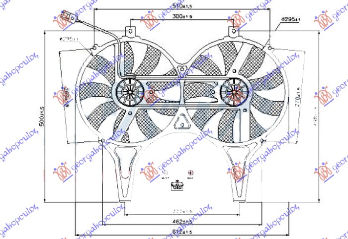 VENTILATOR (DUPLI) KOMPLET (BENZIN/DIZEL) (295/295mm) (2 PIN) MERCEDES E CLASS 1996-1999 (W210)