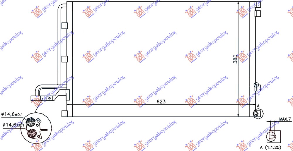 HLADNJAK KLIME BENZIN/DIZEL (585x380x16) 14.6mm MALI NOSACI VOLVO C30 2007-2010 (533)